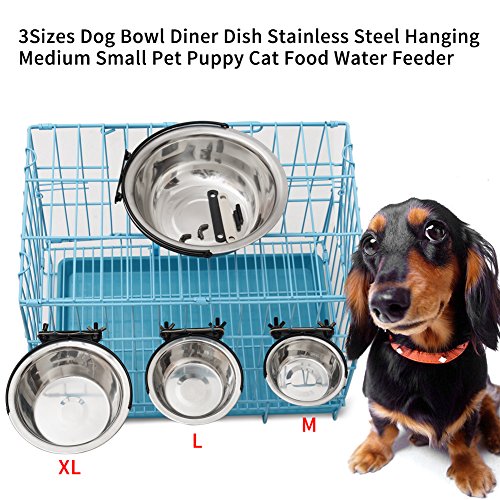 Futternapf Hundenapf Fressnäpfe Edelstahl Hängeschüssel Haustier Essen Wasser Feeder mit Haken für Hunde und Katzen(L)