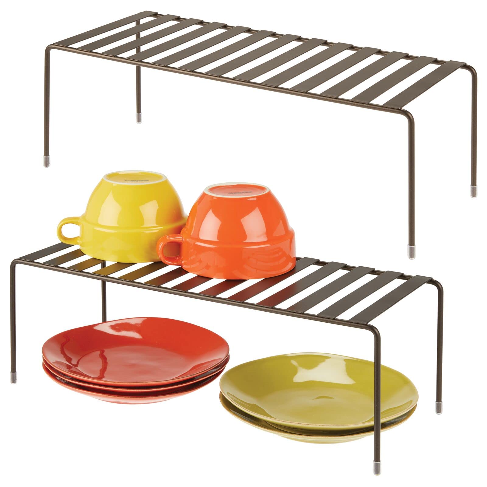 mDesign Set of 2 Standing Shelves ? Extra-Large Metal Kitchen Storage for Cookware and Ingredients ? Organiser for Kitchen Accessories ? 18 cm x 44.5 cm x 15.2 cm ? Bronze