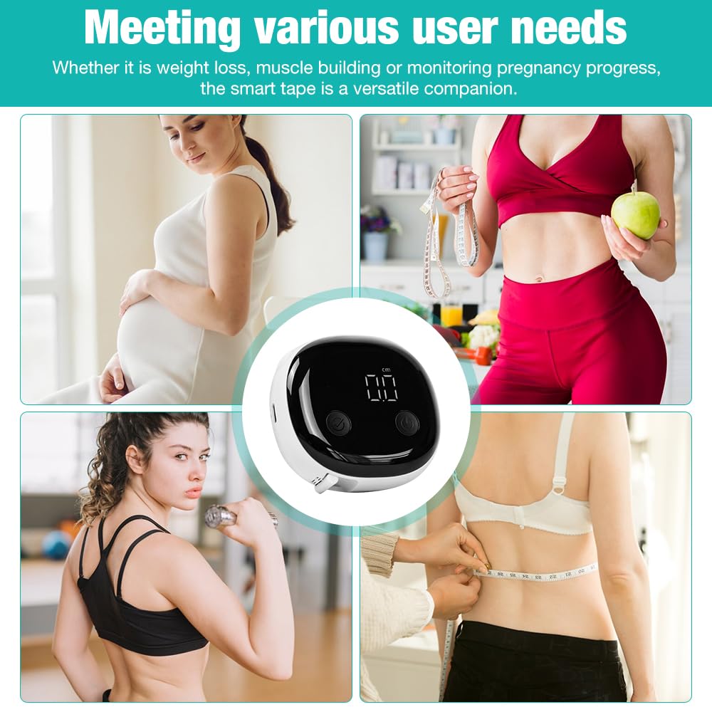Smart Körpermaßband, Bluetooth Maßband Körper mit LED HD-Vollbildschirm & APP, Einziehbar Smart Körperumfangmaßband, Digitales Intelligentes Körpermaßband für Körpermessung, Bodybuilding