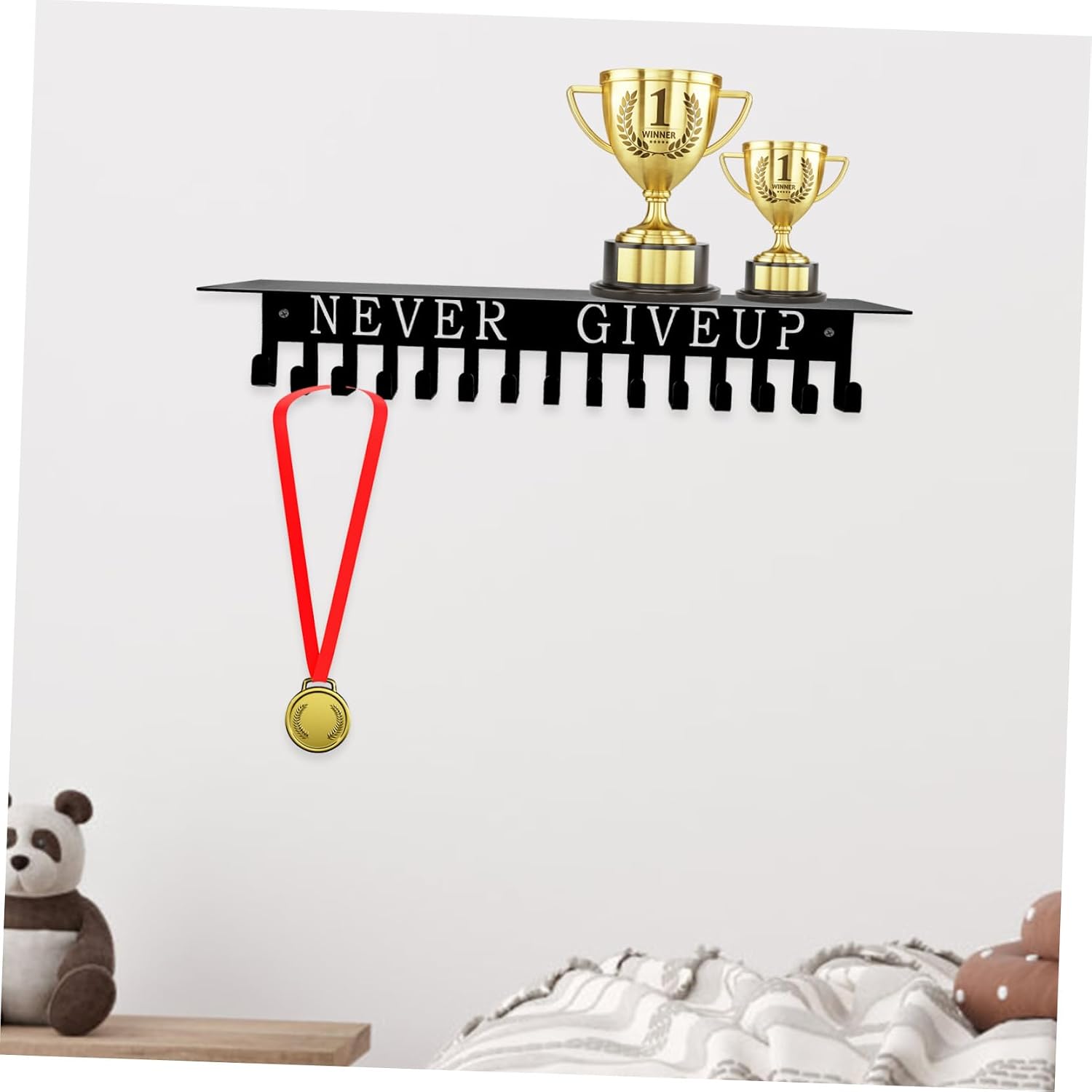 SOLUSTRE Medal Hanger Display Rack Wall-mounted Metal Medal Holder Organizer 40x10x6.6cm for Sports