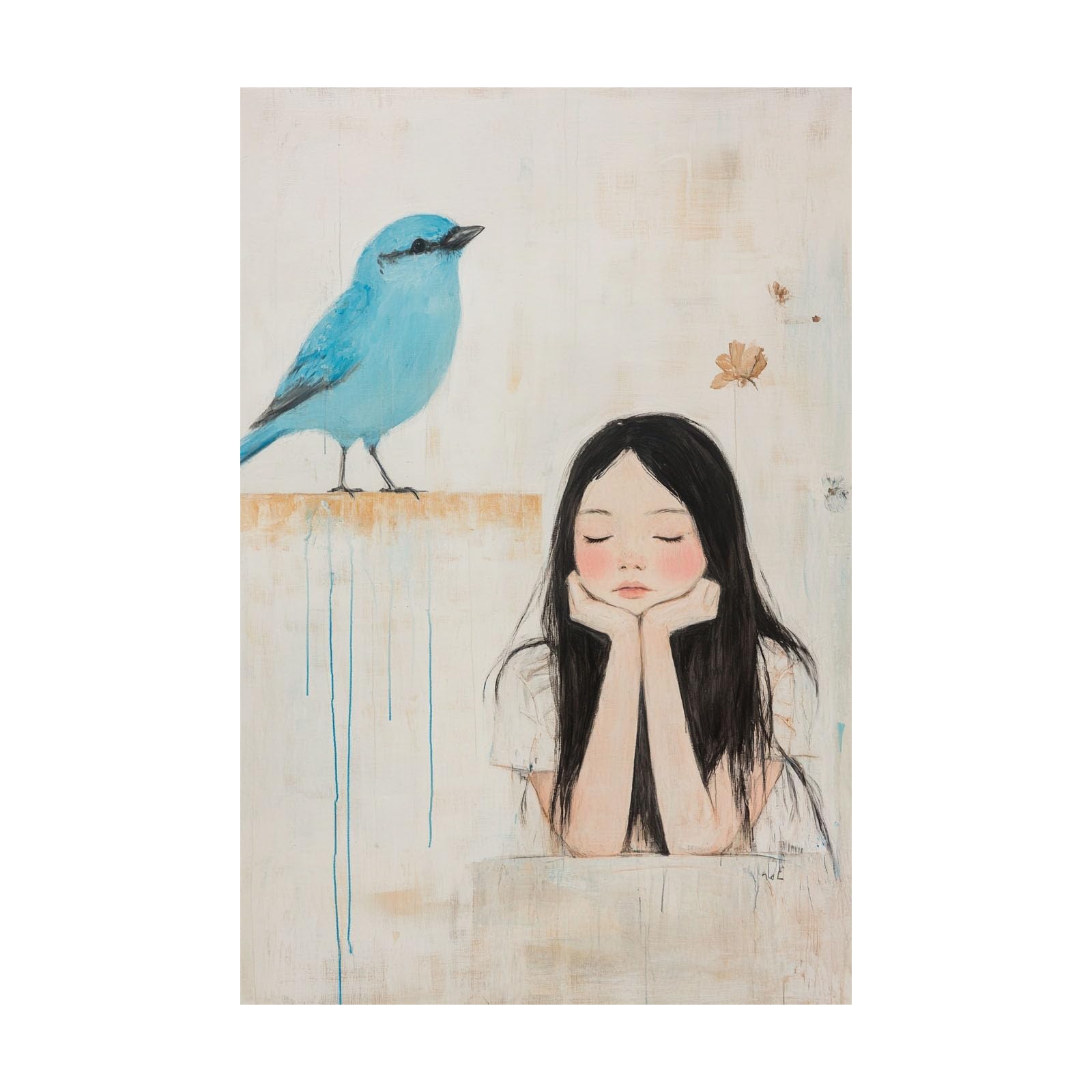 TERUEA Vintage Bathroom Wall Art - Woman and Blue Bird Minimalist Vintage Humor Wall Poster for Bathroom Toilet Decor(Blue)-70x100cm Unframed