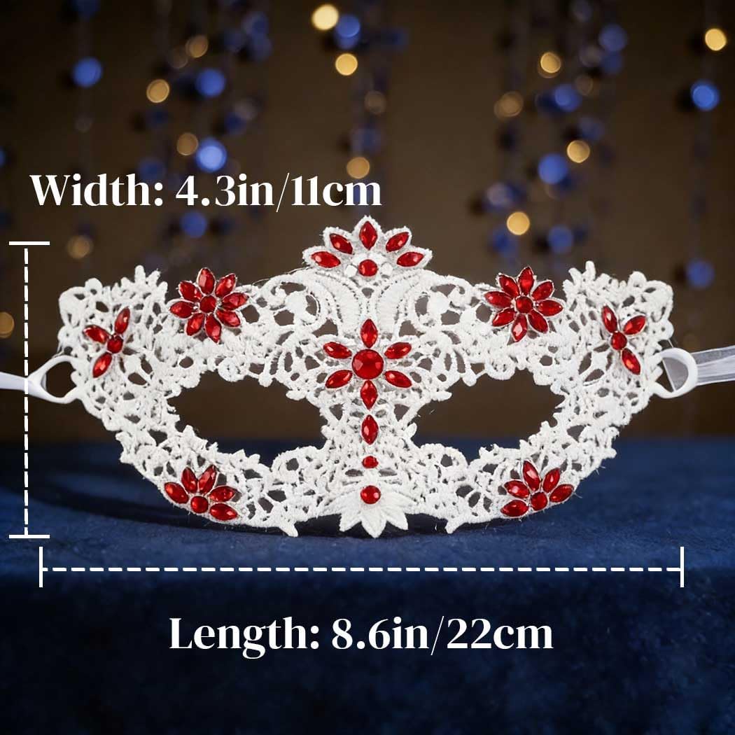 Yalice White Lace Masquerade Mask for Wome Elegant Beaded Lace Half Face Costume Mask for Party Mardi Gras Ball