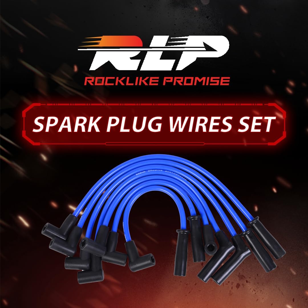 RLP Silicone Spark Plug Wires Set Blue 8.0mm Compatible with Jeep 91-99 Cherokee 91-92 Comanche 93-98 Grand Cherokee 91-99 Wrangler L6 4.0L Replace 56041856AA - Pack of 7