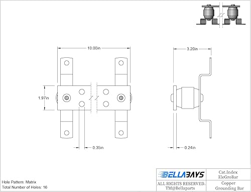 Miniatura 4 de BELLA BAYS Kit de barra de conexión a tierra de cobre montado en la pared, barra de autobús de tierra de 0.24 x 1.97 x 10 pulgadas con posiciones de
