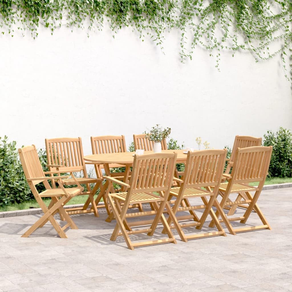 9-częściowy zestaw do jadalni ogrodowej z litego drewna akacjowego, stół jadalny i krzesła, patio na świeżym powietrzu, weranda, balkon, ogród, podwórko, zestaw mebli przy basenie, typ 2
