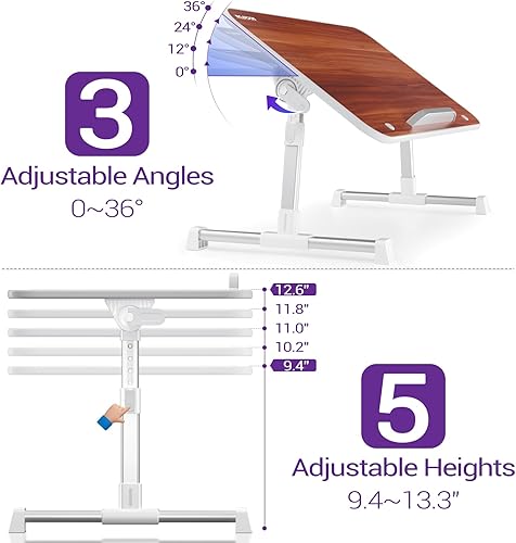 Miniatura 4 de NEARPOW - Mesa de cama para laptop, bandeja de cama ajustable para computadora y portátil, escritorio para computadora portátil para cama,