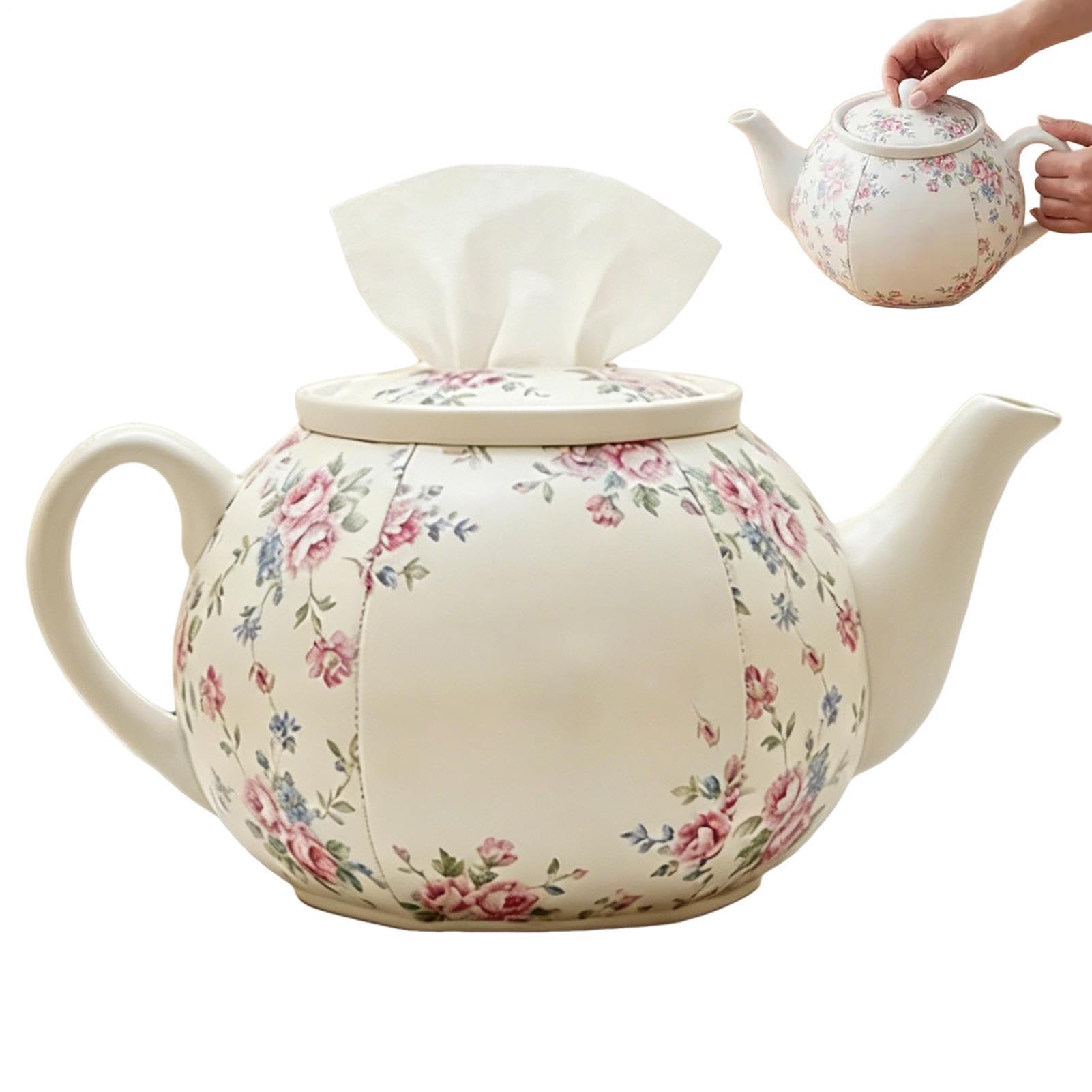 Portapañuelos vintage de resina con diseño de tetera floral para mesa