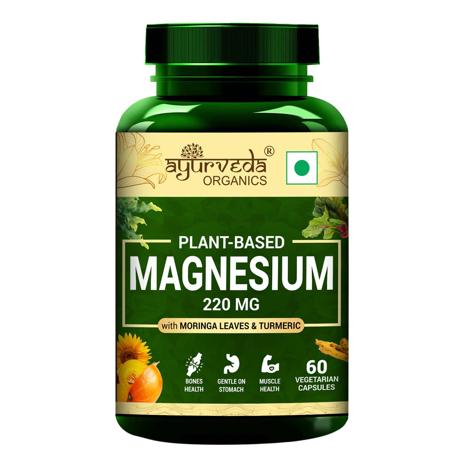 Ayurveda Organics Plant Based Magnesium Supplement with Turmeric Spirulina, Wheatgrass, Moringa | Supports Bone Muscle & Bone Health | Boost Energy Level - 60 Vegetarian Capsules (B096G6DYJQ) Amazon Price History, Amazon Price Tracker