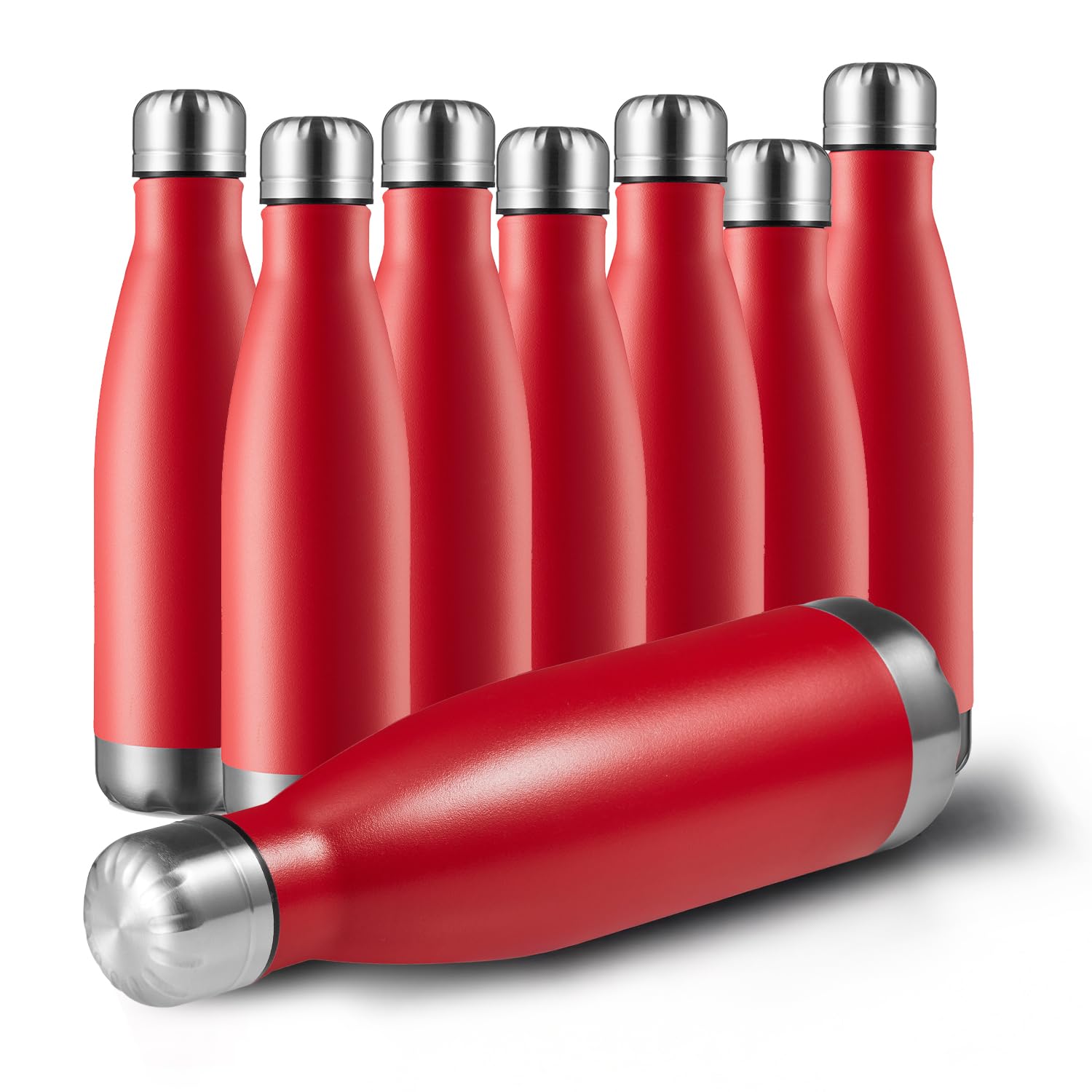 MEWAY 17oz Sport Water Bottle 8 Pack Vacuum Insulated Stainless Steel Leak-Proof Double Wall Cola Shape Water Bottle,Keep Drinks Hot & Cold (Red,8