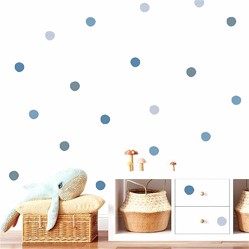 Miniatura 4 de sacinora - Calcomanías de pared de lunares azules y grises, calcomanías de pared circulares extraíbles de vinilo extraíble para guardería, niños,