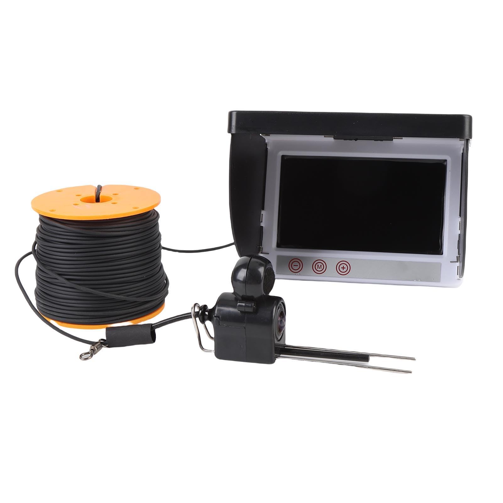 ASHATA Cámara de Pesca Submarina, Buscador de Pescado de Pantalla de 4.3 Pulgadas, Impermeable 5MP 1080p 195 ° Gran Angular con Luz de Relleno de 8 Piezas, Cable de 164 Pies, Bolsa de