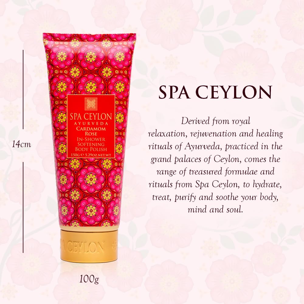 SPA CEYLON Cardamom Rose In-Shower Softening Body Polish | Full-Body Exfoliating Scrub & Nourishing Cleanser, Clean Beauty | Polish Your Skin to Perfection | 150g - Image 2