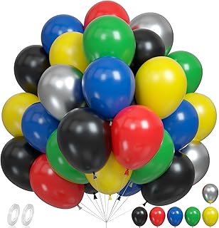 Red Yellow Blue Green Balloons, 60PCS 12 Inch Red Yellow Blue Green Black Party Balloons Metallic Silver Latex Balloons Set for Birthday Wedding Baby Shower Graduation Party Decorations
