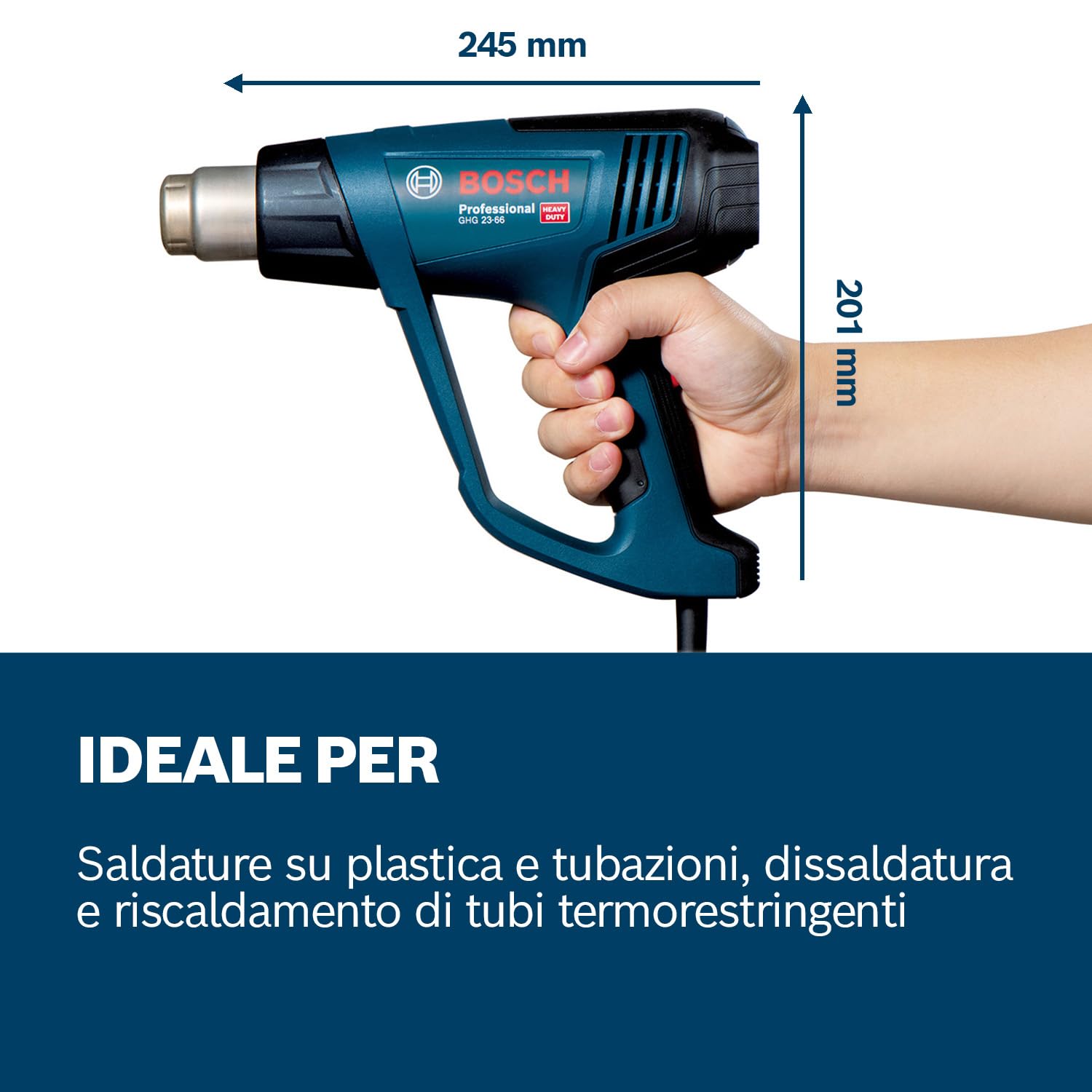 Bosch Professional Termosoffiatore GHG 23-66 (fino a 650 °C, 4 programmi personalizzabili, incl. bocchette, set tubi termorestringenti, L-BOXX)