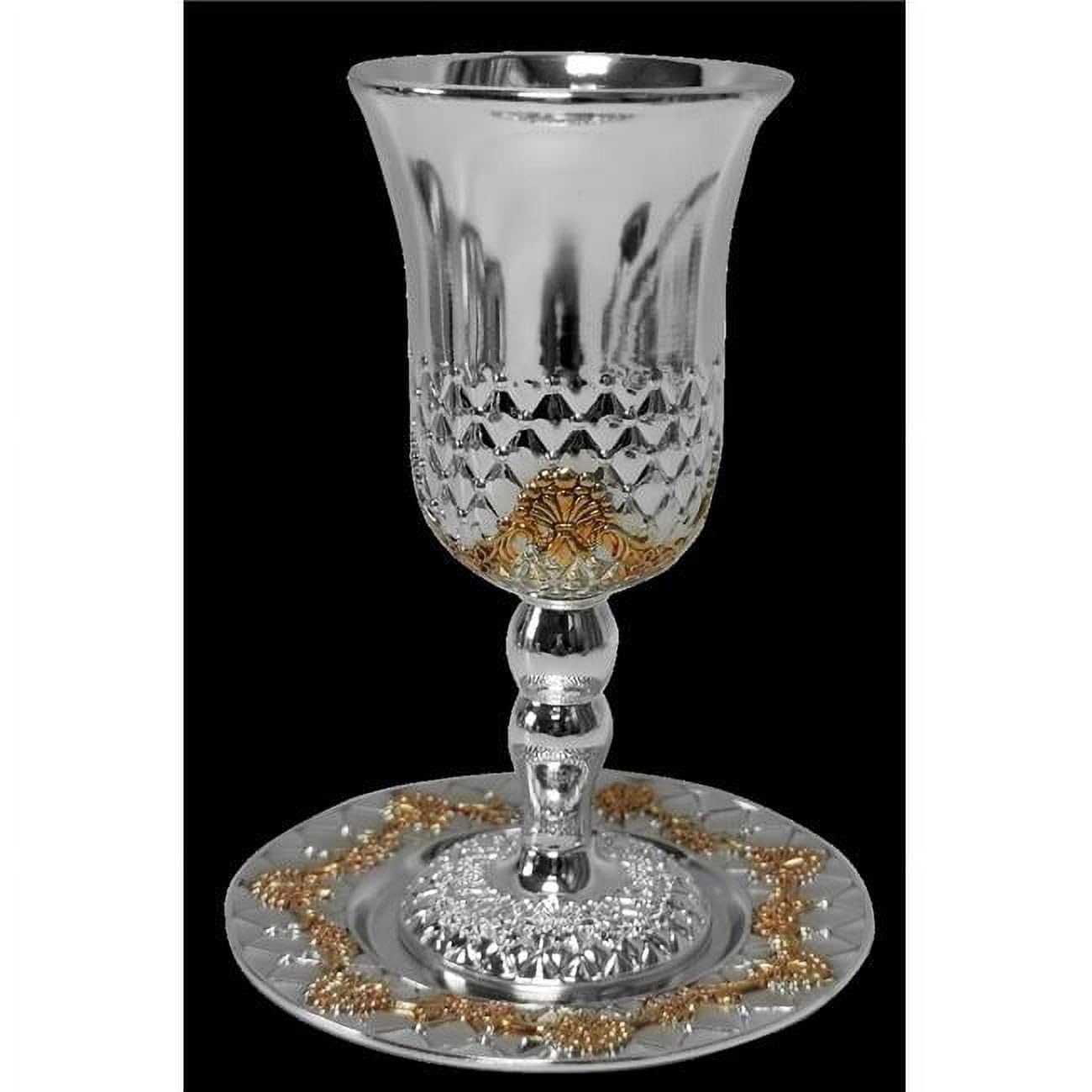 Kiddush Cup with Legs Set with Flowers Cup Silver & Gold