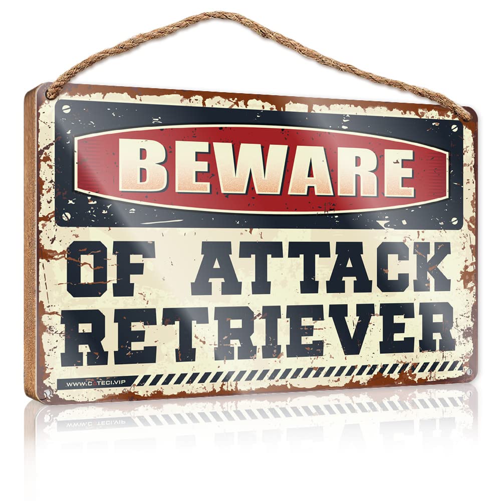 FZFN Hanging Decor Door Beware Of Attack Retriever Wooden Sign Bar Signs For Home Decor Funny Office Gifts For Co(15X28CM)