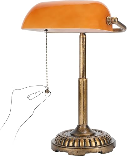 Miniatura 2 de NISSAFORS Bankers Lamp, Amber Desk Lamp with Pull Switch, Vintage Table Lamps for Home Office, Library, Piano (Amber) (USADO)
