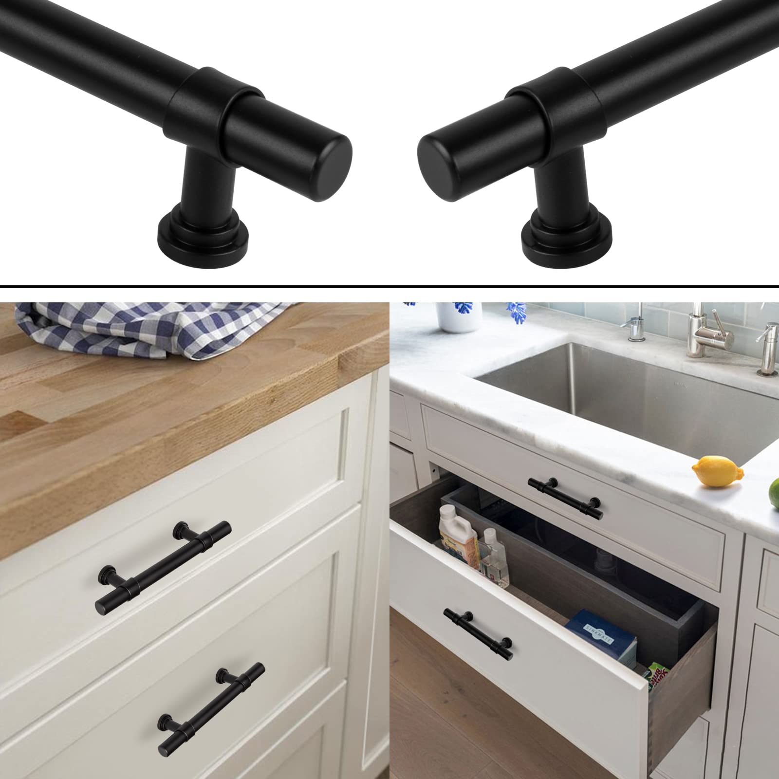 homdiy 30 Pack Matte Black Cabinet Pulls Drawer Pulls - Black Kitchen Cabinet Hardware Handles 3-1/2 in Hole Centers Cabinet Door Handles for Drawer Dresser