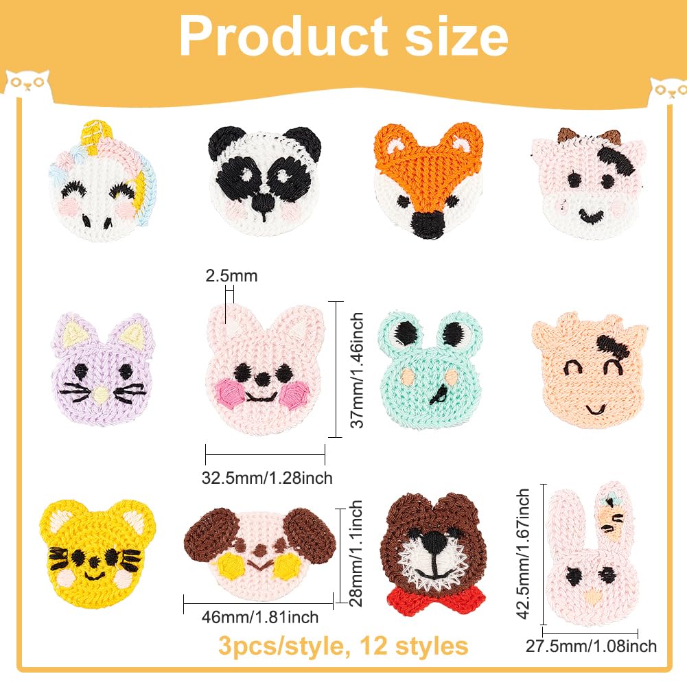 36 Pcs Crochet Bear Head Applique Patches - 9 Colors, Cotton Sew-On Patches For Repair & DIY Crafts - View #9