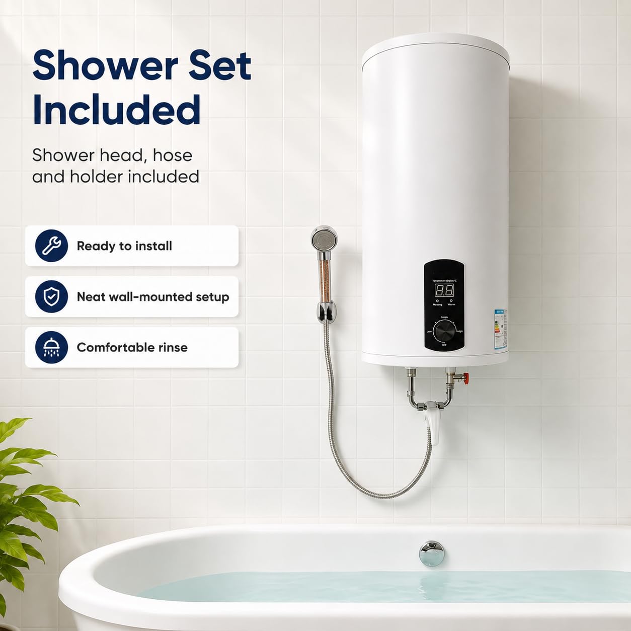 Chauffe-eau électrique 2000 W, chauffe-eau sur pied, kit de douche