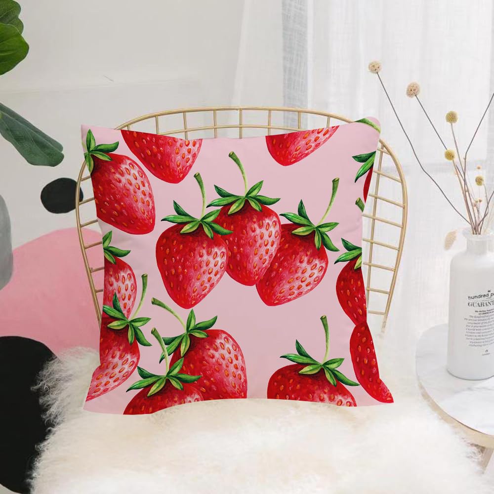 Hyosxw Strawberries Hand Drawn Pattern With Pink Ba - A9 Cushion Cover,Throw Pillow Case Home Decorative For Living Room Bedroom Sofa Chair 18X18 Inch,Strawberries Hand Drawn Pattern With Pink Background,Pillowcase 45X45cm
