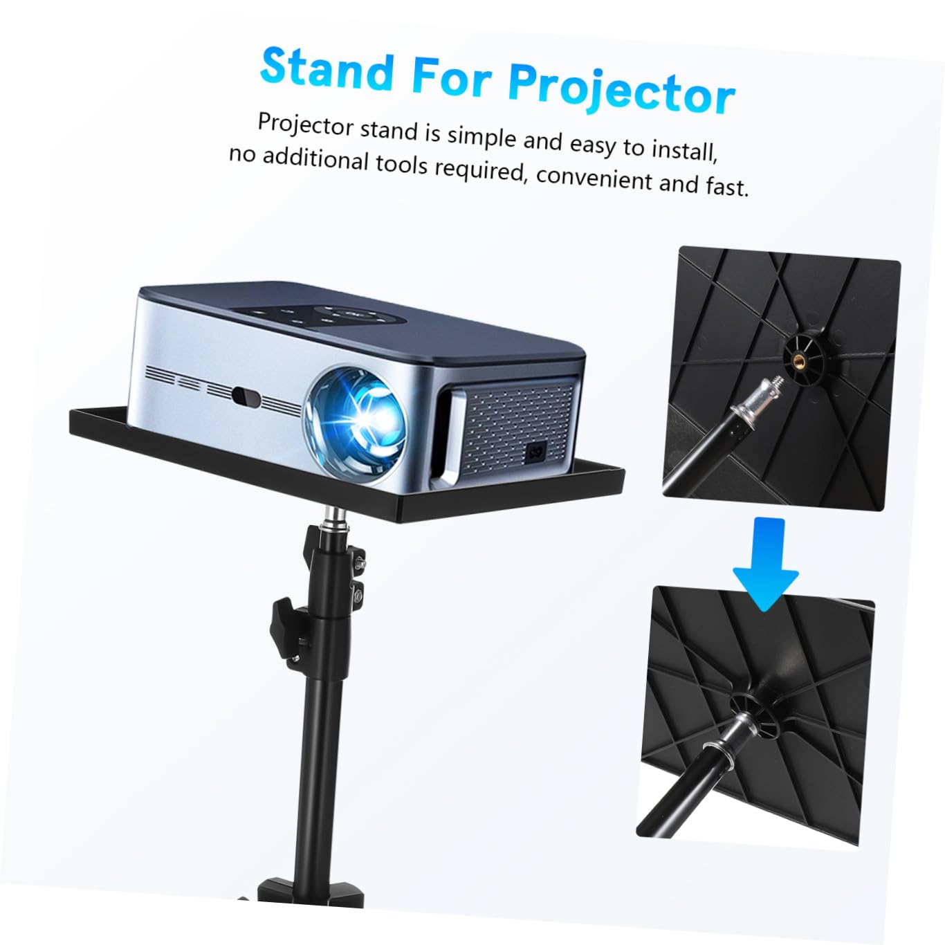 Trípode Hierro para Proyector Ajustable con Bandeja, Soporte E Negro de Abs