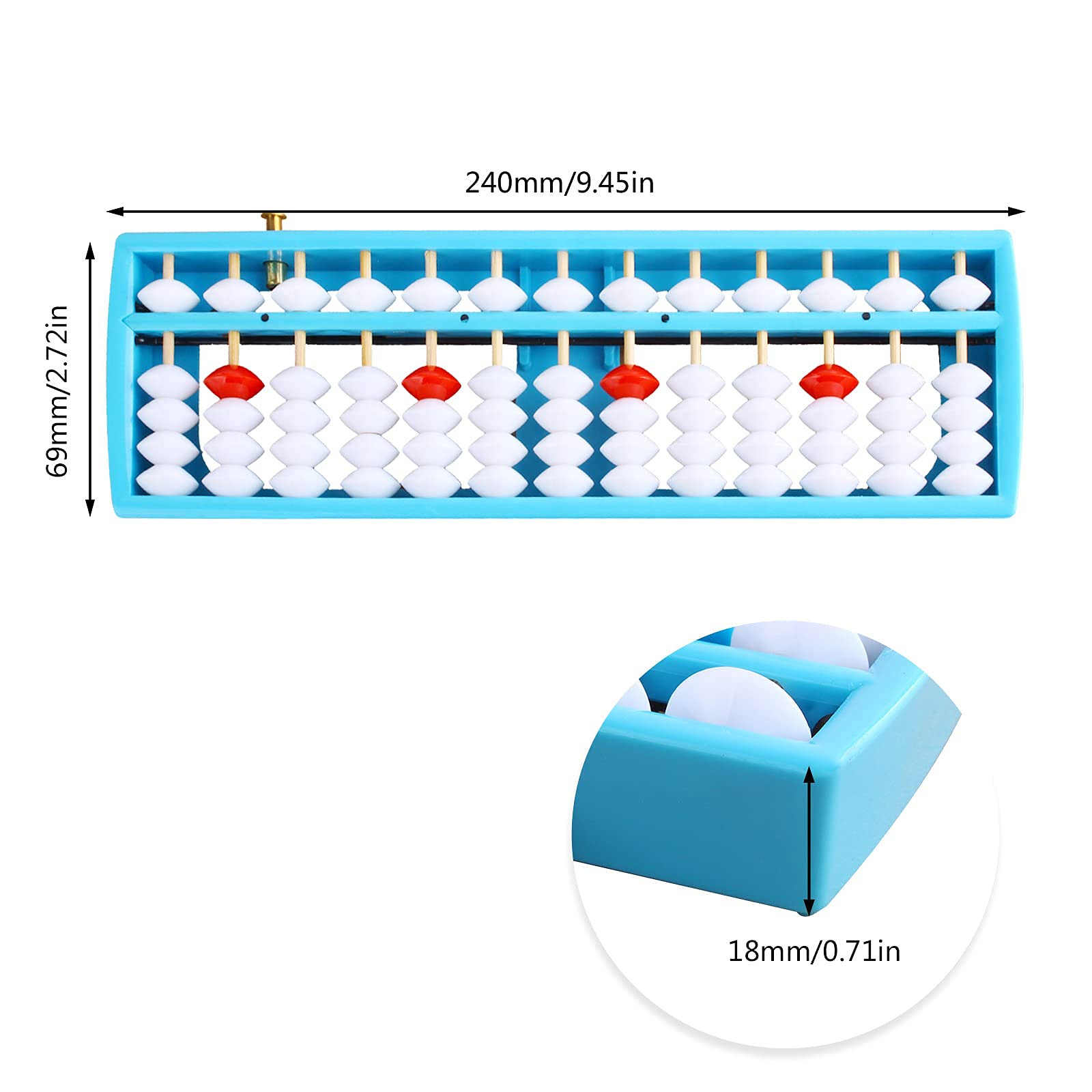 Larcele Perle Arithmetik Abacus Compteur avec Bouton Reset Fournitures Scolaires pour étudiant 13 colonnes SP-02 (Bleu 1)