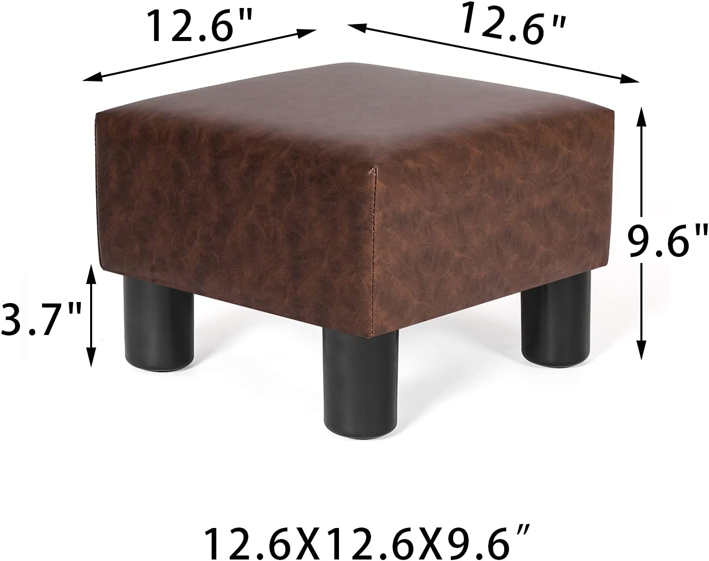 Joveco Small Foot Stool Ottoman, Faux Leather Square Foot Rest Footstool with Non-Skid Plastic Legs, Footrest for Couch, Under Office Desk, Living Room, Bedroom, Brown
