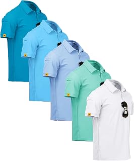 5 Pack Mens Polo Shirt Short Sleeve Sports Golf Tennis T-Shirt Moisture-Wicking Summer Shirts