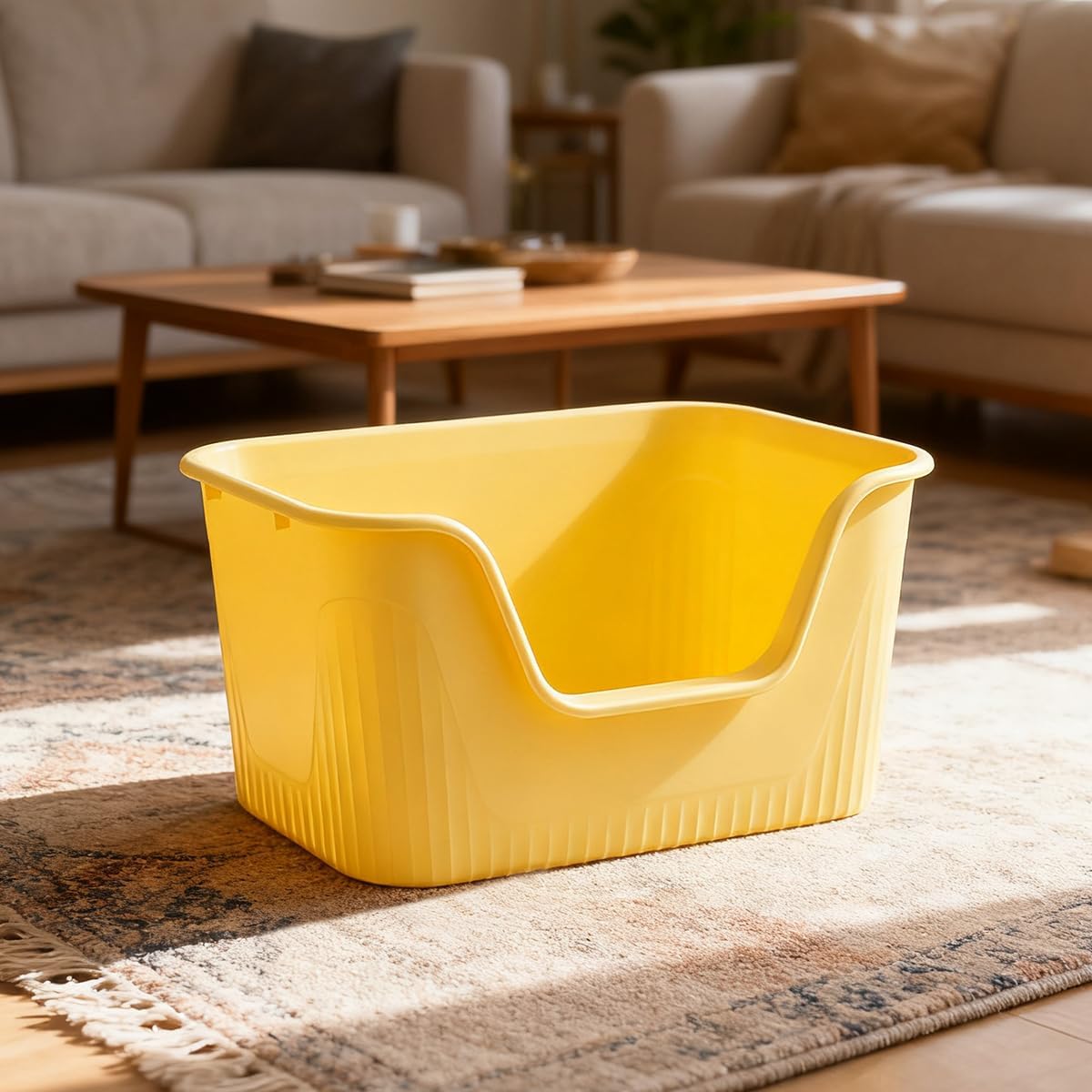 Cat Litter Tray Box, Litter Box, Plastic Cat Open Top Litter Tray with Free Scoop Kitten Detachable Rim Easy Cleaning,55 x 39 x 26cm