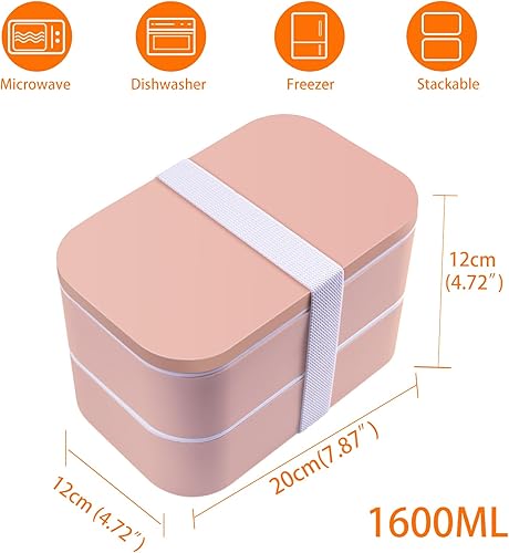 Miniatura 5 de Lonchera Bento para adultos con bolsa de almuerzo, lonchera japonesa para adultos, lonchera Bento con a prueba de fugas, 54 onzas, color rosa