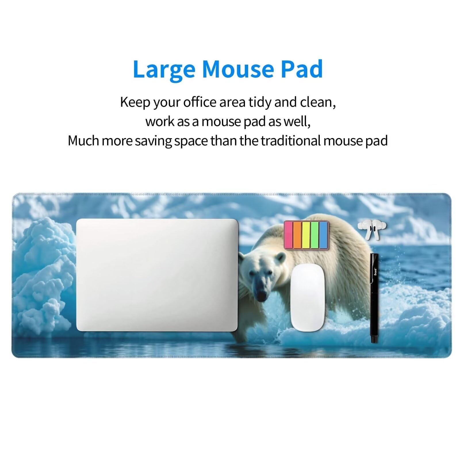 Tappetino Mouse, Tappetino Mouse Gaming Grande XXL 1500x800x3mm Tappetino Scrivania Mouse Pad, Base in Gomma Antiscivolo, Bordi Cuciti,Lavabile, Mousepad per Ufficio e Gaming (Orso polare) R-36