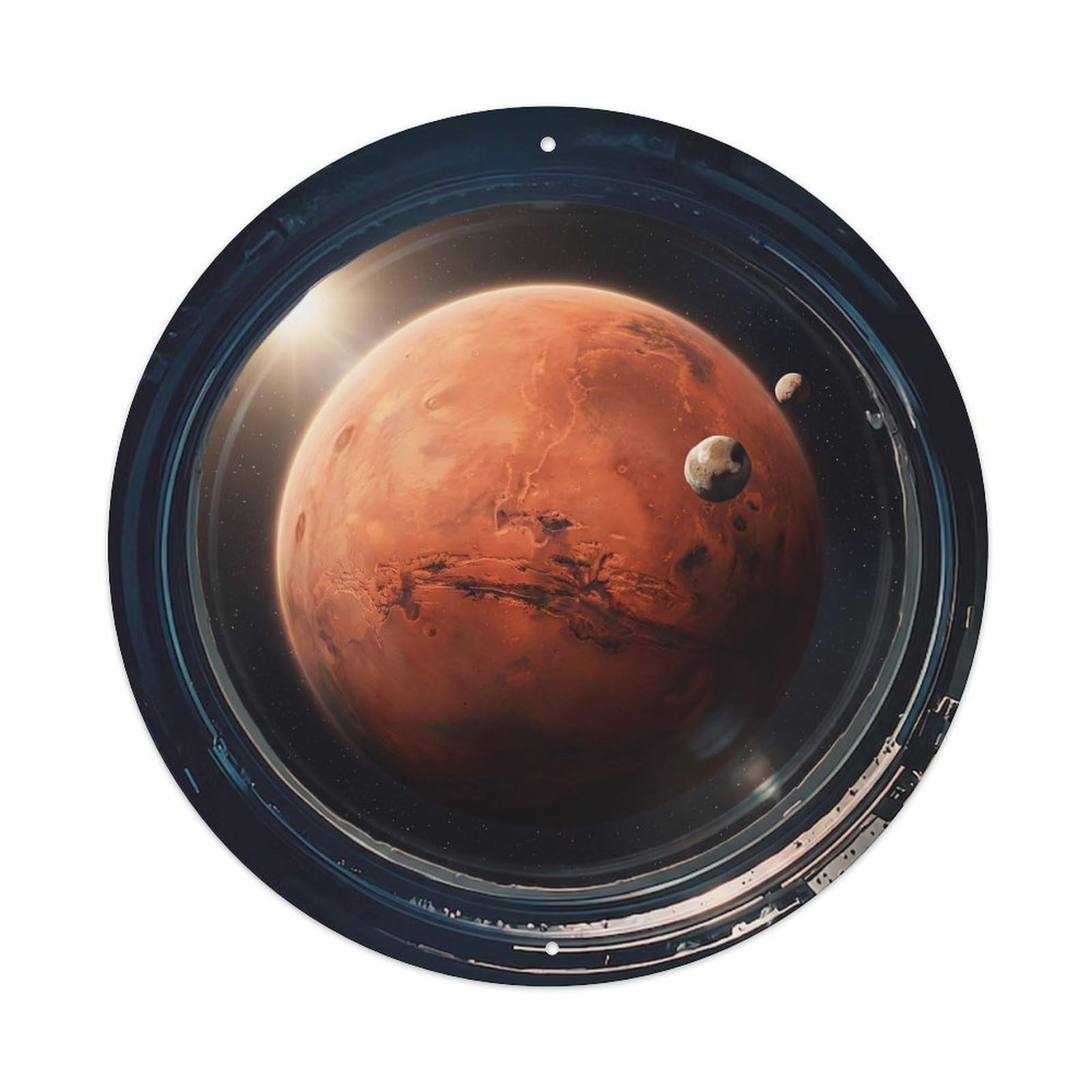 Red Planet Moons from Space Station Porthole Metal Tin Sign