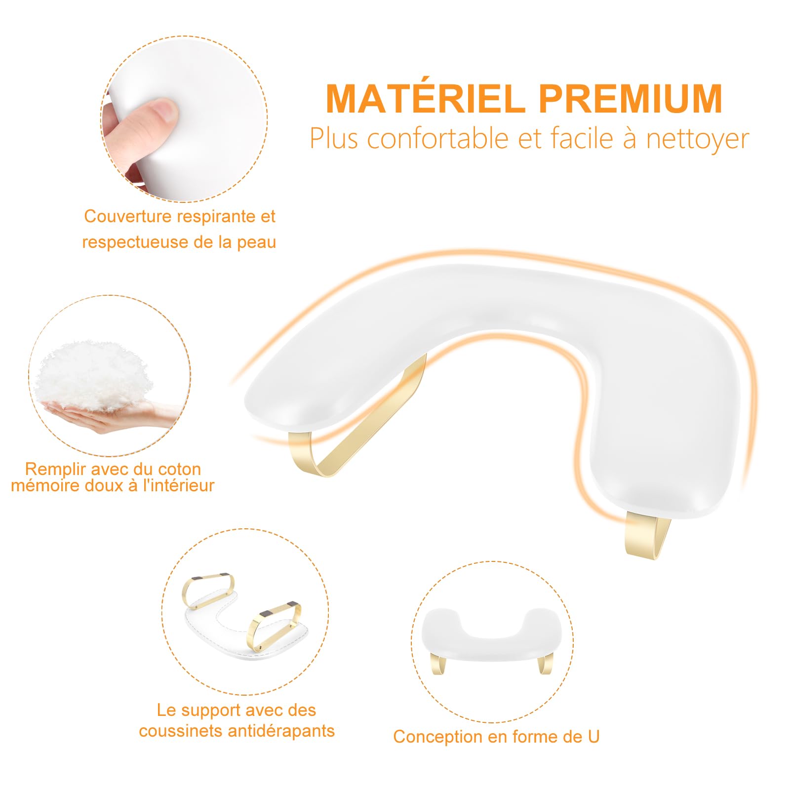 Repose Main Ongle en Forme du U,Repose Main Manucure en Cuir PU pour Manucure,Coussin Ongle Repose Main avec Support Amovible pour Techniciens,Repose Bras Ongles pour Salon,Domicile
