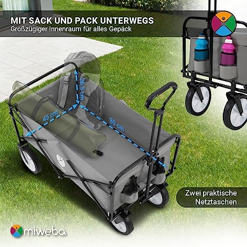 Miweba Faltbarer Bollerwagen MB-35 | Traglast 120 Kg - Klappbar - Handwagen faltbar - Transportwagen für Kinder - Kinderwagen - Gartenwagen - Wagen - Strandwagen - Faltwagen (Grau)