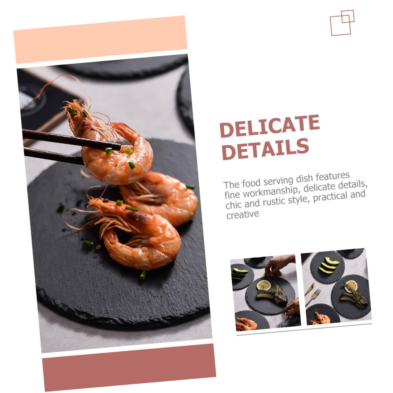 SECFOU Plato Redondo de Pizarra Natural Negro para Servir Comida | Multiuso para Desayuno y Postres, Estilo Rústico Chic, Adecuado para Hotel y Restaurante Occidental