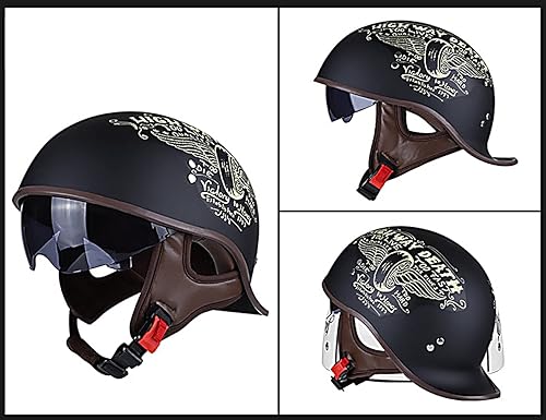 Miniatura 2 de Hanhua Medio casco de motocicleta para adultos, hombres y mujeres, casco de calavera de cara abierta vintage, aprobado por DOTECE, AVT Cruiser