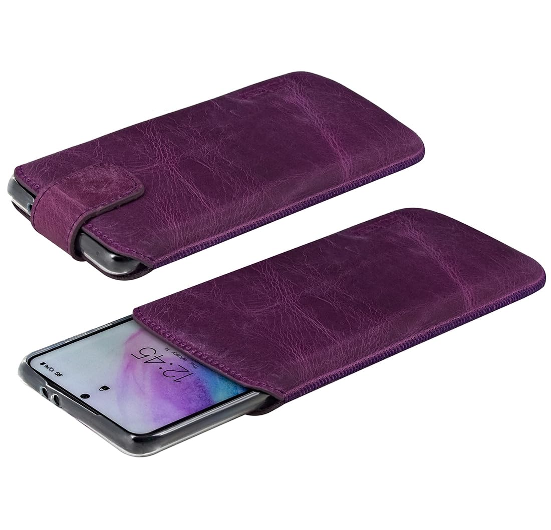 Suncase Leder Tasche kompatibel mit Samsung Galaxy S25 5G Hülle mit ZUSÄTZLICHER Case Handytasche (mit Rückzugsfunktion und Magnetverschluss) in antik-lila