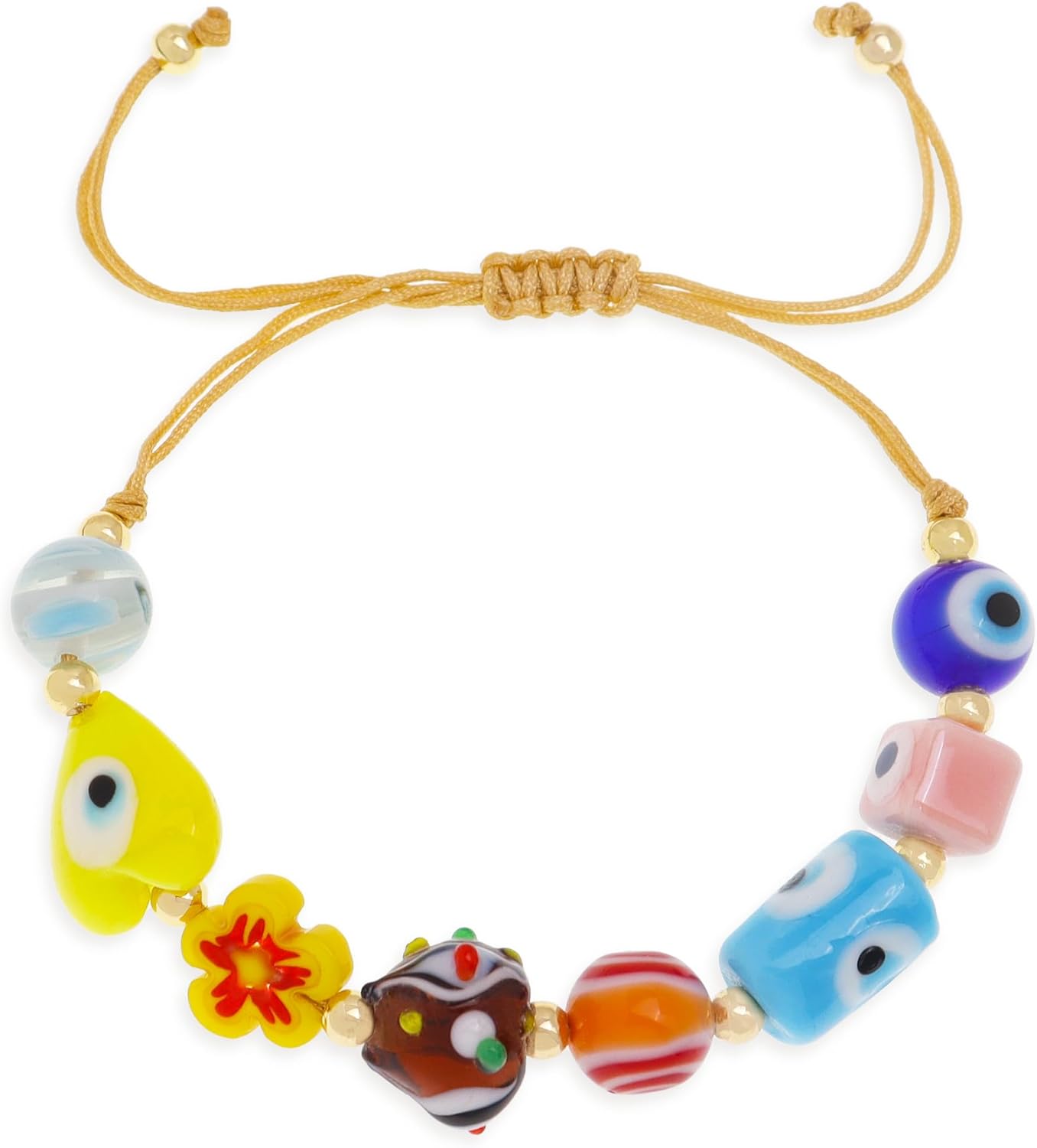 Gold Evil Eye Beaded Bracelets for Women,Cute Adjustable Stack Handmade Colorful Crystal Beads Rope String Bracelet Fashion Jewelry Gift.