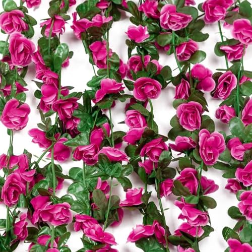 Image of TIED RIBBONS Pack of 2 Artificial Flower Vine Garland Creeper 69 Small Rose (183 cm) Garland for Decoration Wall Door Hanging Home Decor Balcony Indoor Office Ganesh Chaturthi Decorative Items (Pink)