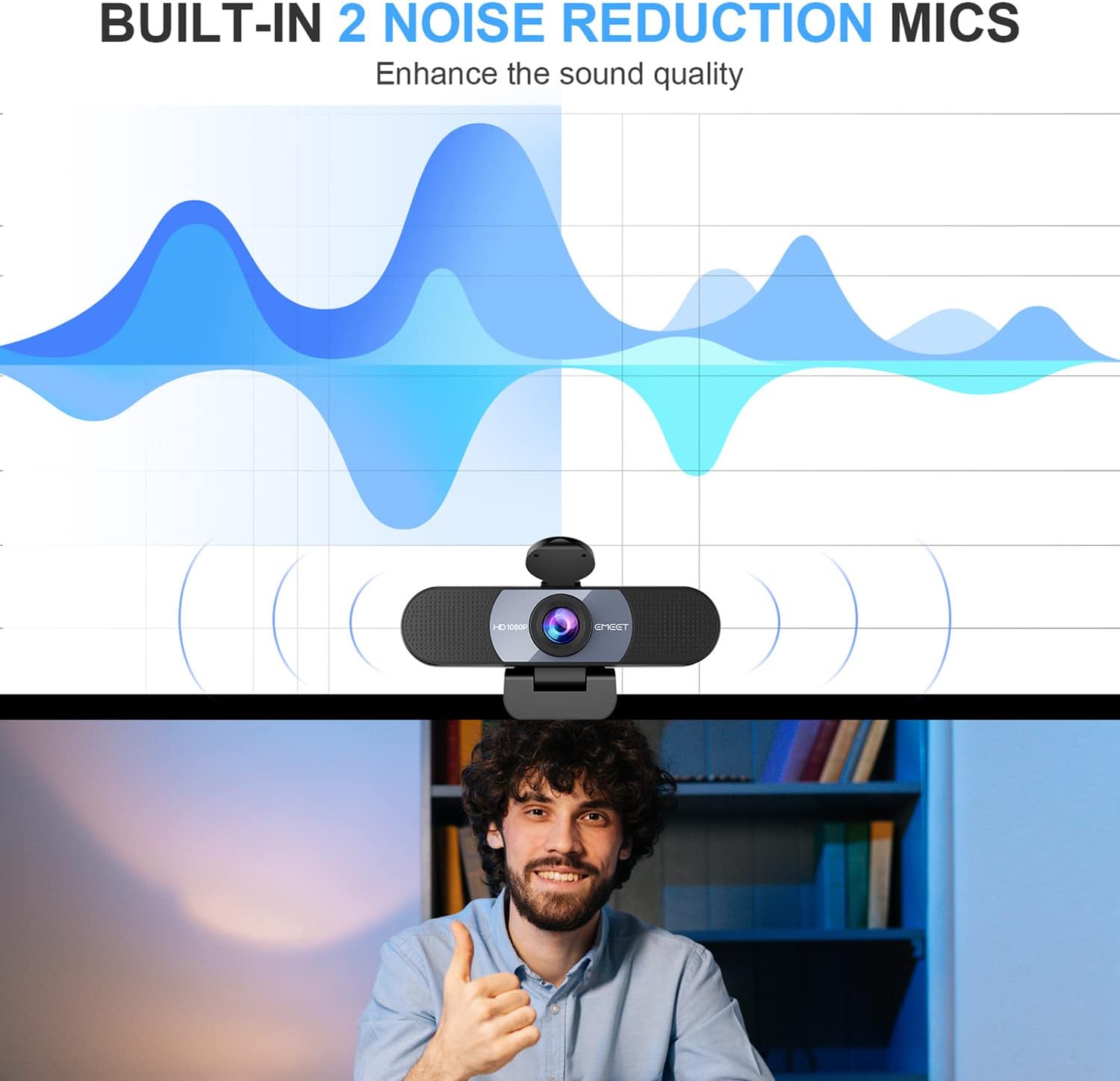 EMEET 1080P HD Webcam C960 Web Camera with Microphone, 90°POV PC Camera w/2 Noise-canceling Mics &Privacy Cover, Plug & Play USB Webcam for Video Callling, Zoom/Skype/Facetime,PC/Mac/Laptop - Grey