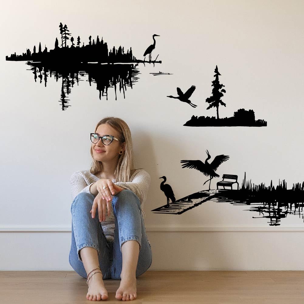 Sticker oiseaux et héron noir pour créer une ambiance zen sur une fenêtre de chambre