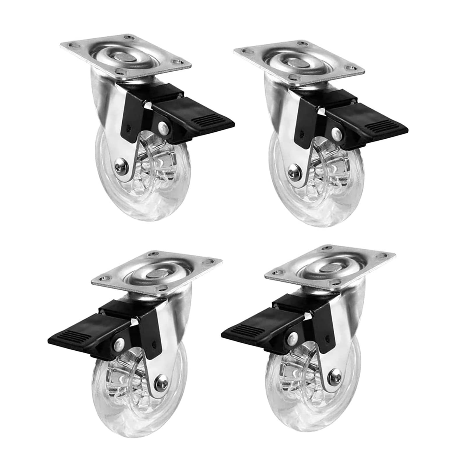 Dapxer 4Brakes Casters, Polyurethane Castor Wheels, Industrial Transportation Casters, Transparent Universal Castor Wheels-With Brakes, 360-Degree Rotation, Swivel Casters-4Pcs,-35Mm/1.5In