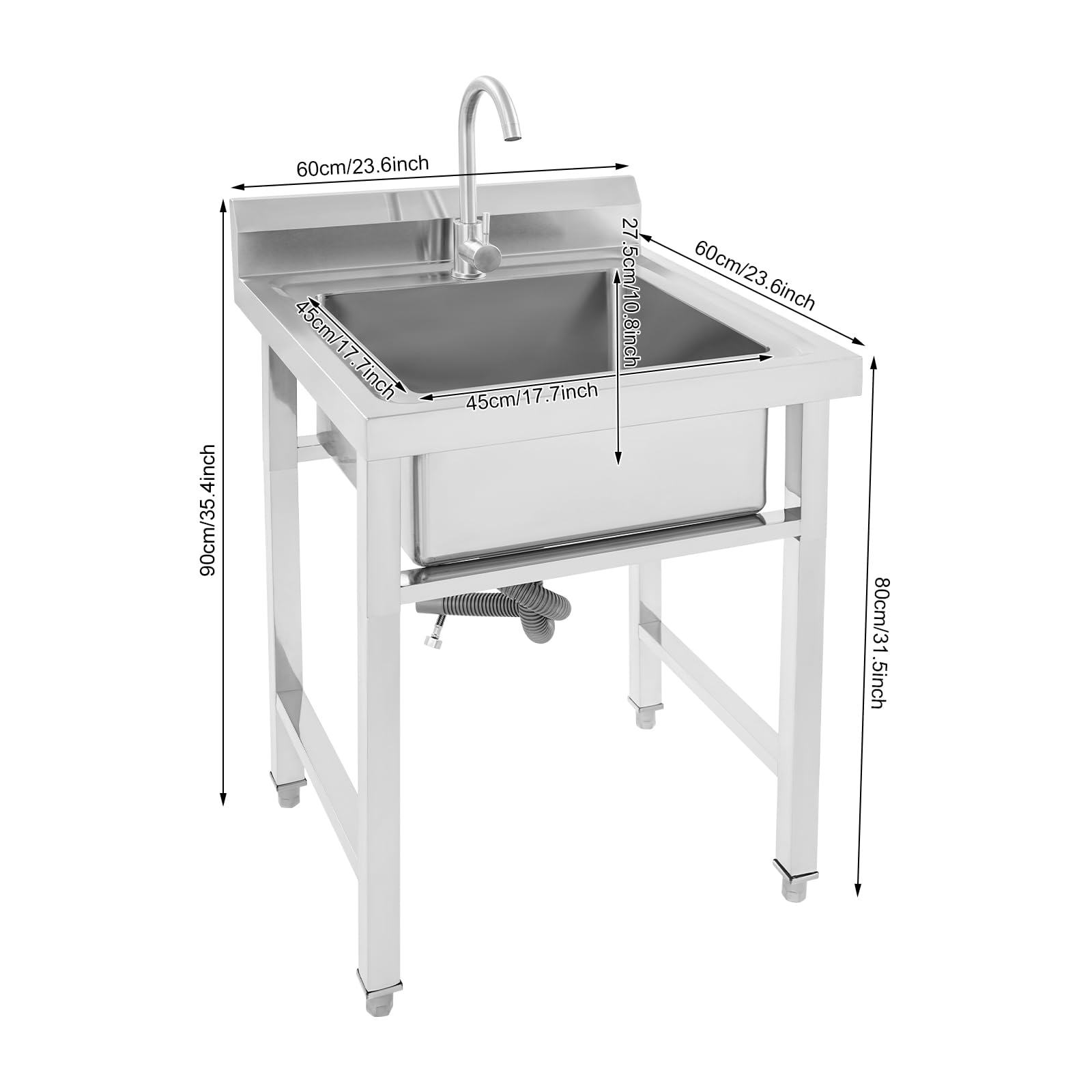 Lavello da cucina monovasca in acciaio inox con rubinetto