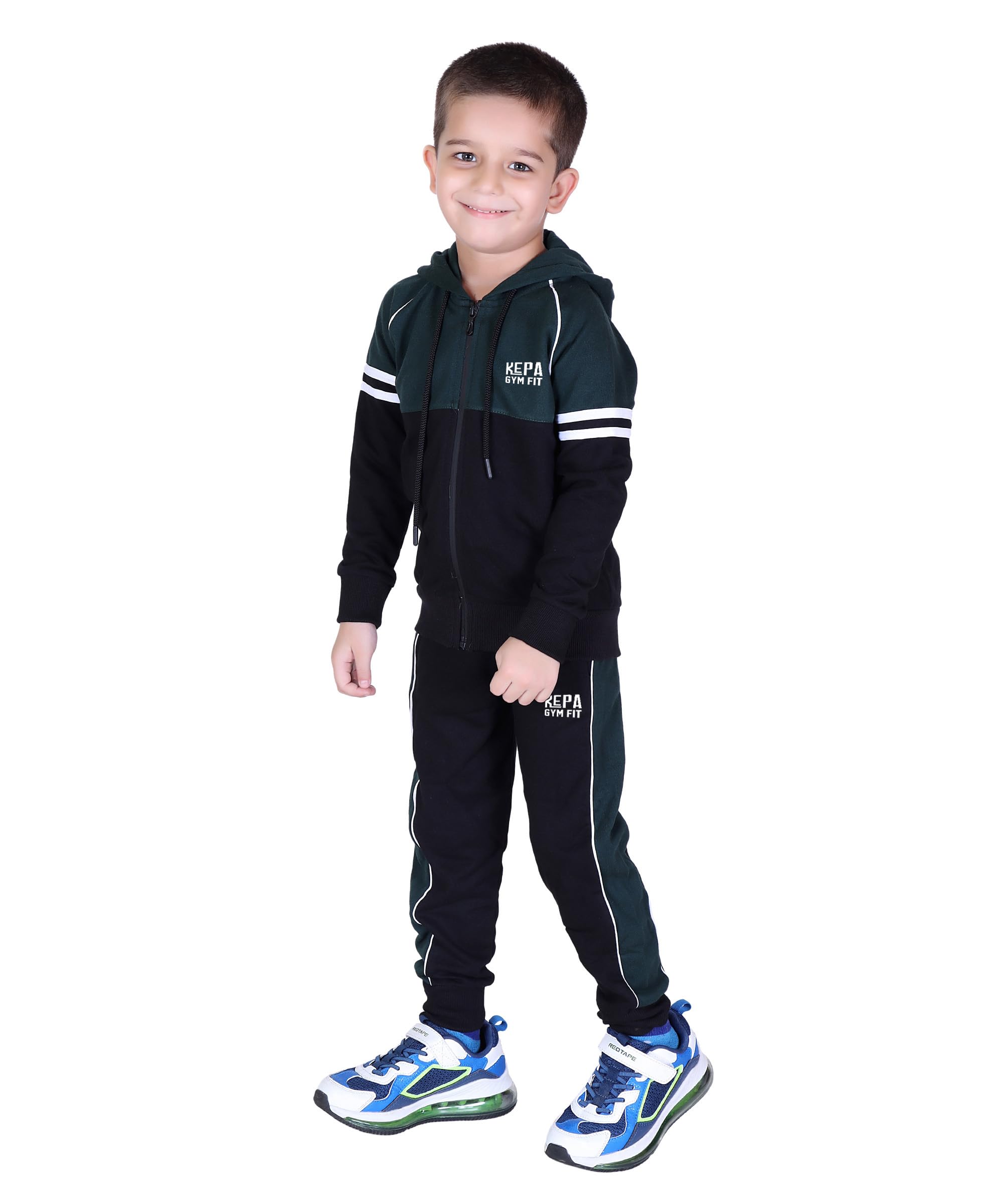 Kepa Boys Track Suit Set Cotton High Neck, Green Black, 10 Years-11 Years 3