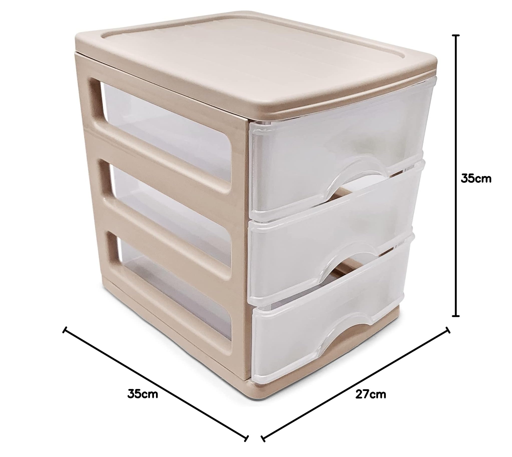 Plastic Desktop Storage Unit with Drawers, Stationary Arts Drawer Desktop Tabletop Organiser Storage Tower Unit for Office Bedroom Garage ((17 x 13.5 x 17cm, Taupe with 3 Clear Drawers)) — view 2