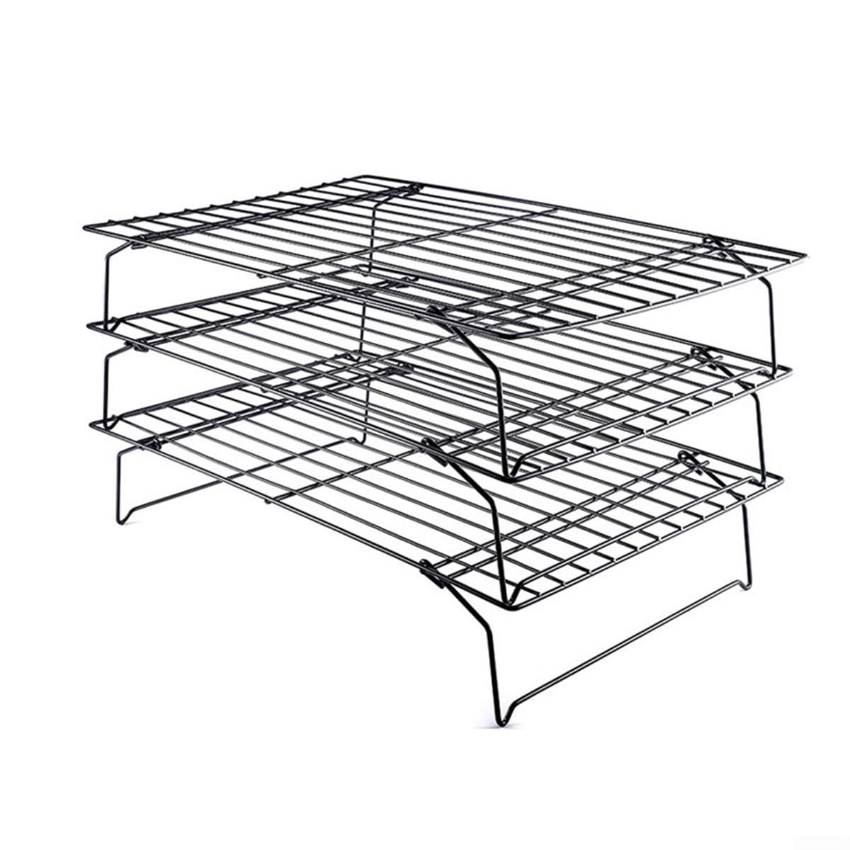 3 Layer Foldable Cake Cooling Rack Set with Nonstick Coating, Grid Baking Tray for Cakes Pastries Bread Meat, 3-Pack, 15.7 x 9.8 Inch