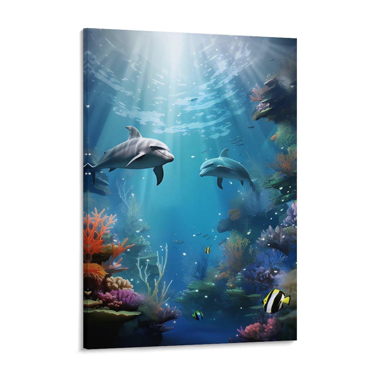 NTVOWPZO Blue Ocean Underwater Fish Canvas Wall Art for Bedroom 12x16inch Canvas Prints Artwork for Walls Modern Picture Artwork Painting for Living Room Aesthetic Wall Paintings for Bathroom Kitchen