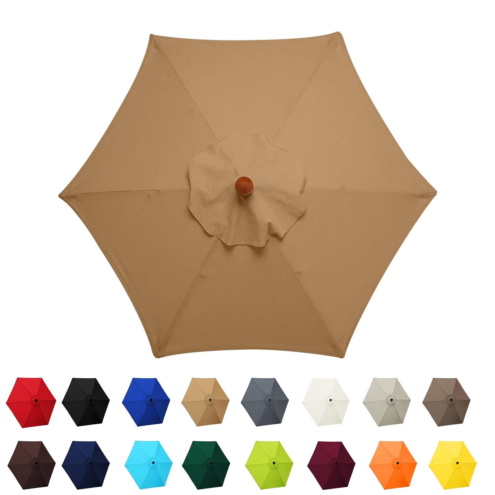 Garden Parasol Canopy Cover, 2m 2.30m 2.7m 3.0m Market Table Umbrella Canopy, patio umbrella replacement canopy,for Patio Market Table Umbrella Garden Parasol Canopy Cover(Khaki,6ribs:2.7m/8.8ft)