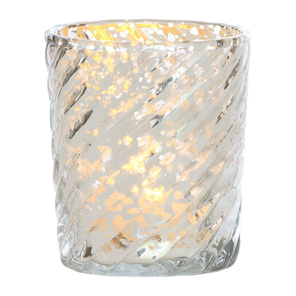 Luna Bazaar Mercury Glass Candle Holder (3-Inch, Grace Design, Silver) - for use with Tea Lights - for Home Décor, Parties and Wedding Decorations